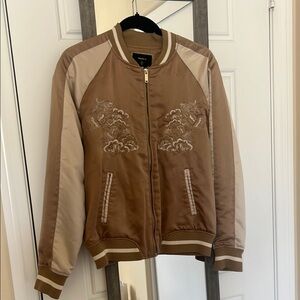 Forever 21 Tan and Cream Embroidered Bomber Jacket